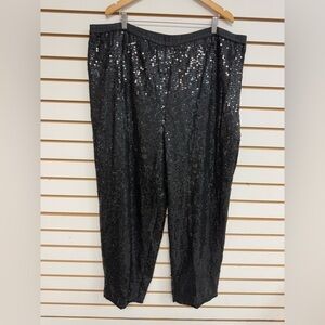 Roaman’s Sequin Silk Pants Elastic Waist Pull On Lined Size H6 Black‎ Shiny
